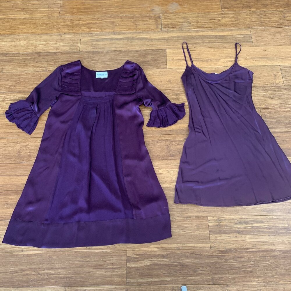 Hannah Jo 2-piece Amethyst Silk Charmeuse Cocktail Dress Womens M ~2008